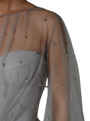 Abendkleid mit Tube-Top und Netzstoff und Perlen