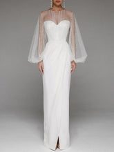 Abendkleid mit Tube-Top und Netzstoff und Perlen