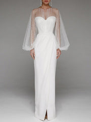 Abendkleid mit Tube-Top und Netzstoff und Perlen