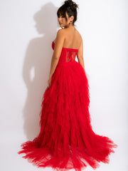 Sexy Abendkleid mit Spitzen-Netz-Tube-Top