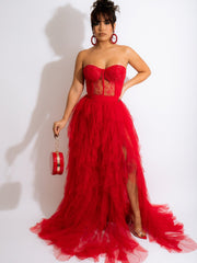 Sexy Abendkleid mit Spitzen-Netz-Tube-Top