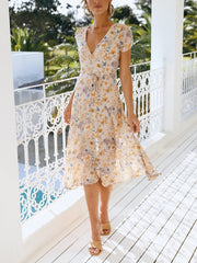 V-neck Bandage Holiday Casual Print Dress