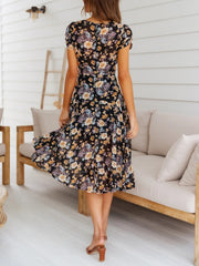 V-neck Bandage Holiday Casual Print Dress