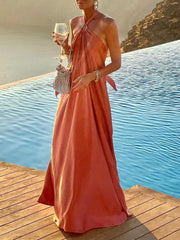 Temperament Satin Straps Großes Swing Kleid