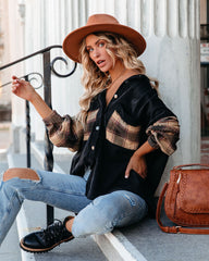 Taron Hemdjacke aus Baumwollmischung mit kontrastierendem Karomuster - Schwarz