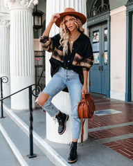 Taron Hemdjacke aus Baumwollmischung mit kontrastierendem Karomuster - Schwarz