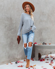 This Time Around Gerippter Dolman-Pullover - Heather Grey