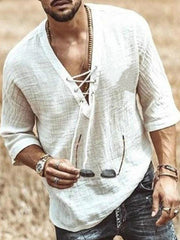 Solid Color Mid-sleeve Large V-neck T-shirt Shirt