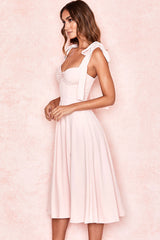 – Fit & Flare – Midi-Slip-Kleid mit Bindebändern und hohem Schlitz - Pink