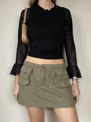 A-Linien-Hüftjeansrock mit Hüfttasche