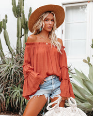 Trip Advisor Off The Shoulder Top - Terracotta