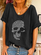 V-neck Skull Print Loose Short Sleeve T-shirt Ins Street