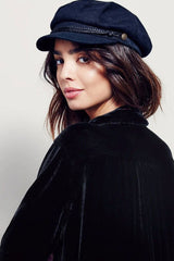 Vintage Samt-Minikleid mit Kragen und V-Ausschnitt und langen Ärmeln - Schwarz