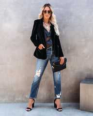 Wine Me And Dine Me Samtblazer mit Taschen - Schwarz