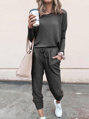 Damen Pyjama-Set mit langen Ärmeln und langen Hosen in Volltonfarbe