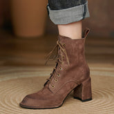 Yusra Genuine Leather Chunky Heel Lace up Ankle Boots Newgew