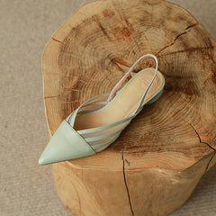 Hilda Genuine Leather V Cut Handmade Slingback Low Heel Pumps Newgew