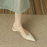 Hilda Genuine Leather V Cut Handmade Slingback Low Heel Pumps Newgew