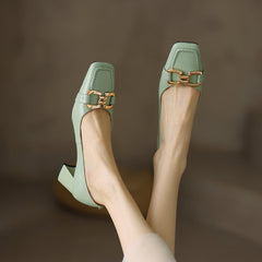 Demi Elegant Mid Heel Slip on Pumps with Chain