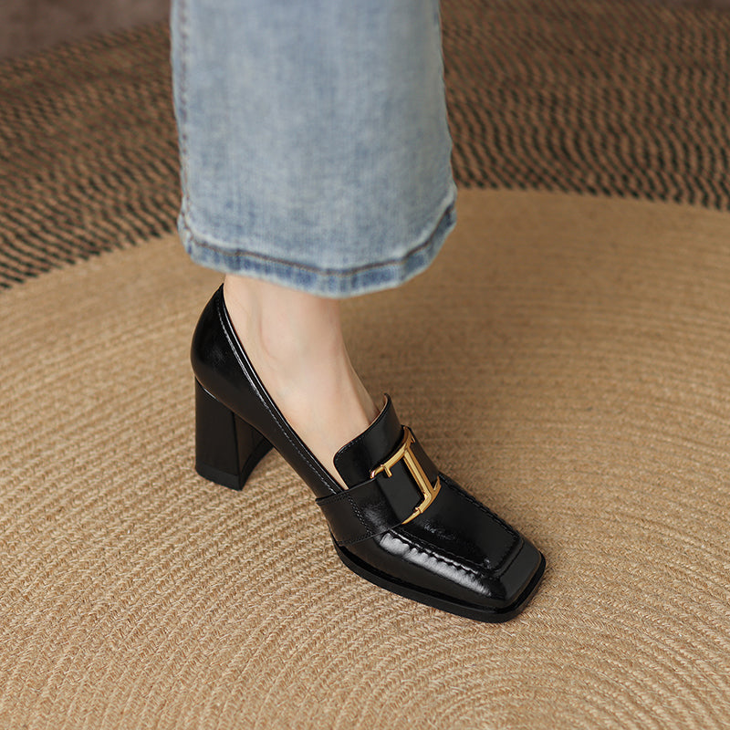 Irie Black Chunky Heel Loafers Newgew