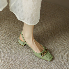 Iyana Square Toe Green Slingback Heels with Gold Chain newgew