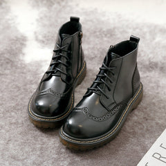 Vintage Preppy-Stil Runde Zehen Brogue Oxford Booties