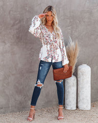 Wrapped Blossoms Bluse mit Knopfleiste und Bindeband
