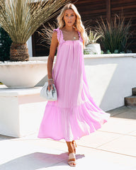 You Are Loved – Maxikleid mit gerüschten Trägern – Lavendel