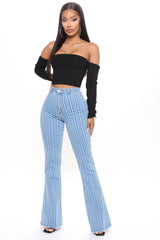 Valentina Stripe High Rise Flare Jeans - Medium Blue Wash
