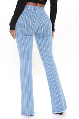 Valentina Stripe High Rise Flare Jeans - Medium Blue Wash