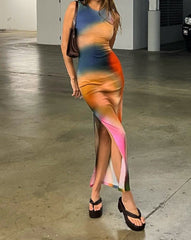 Earthen Farbverlauf Maxikleid mit Schlitz 