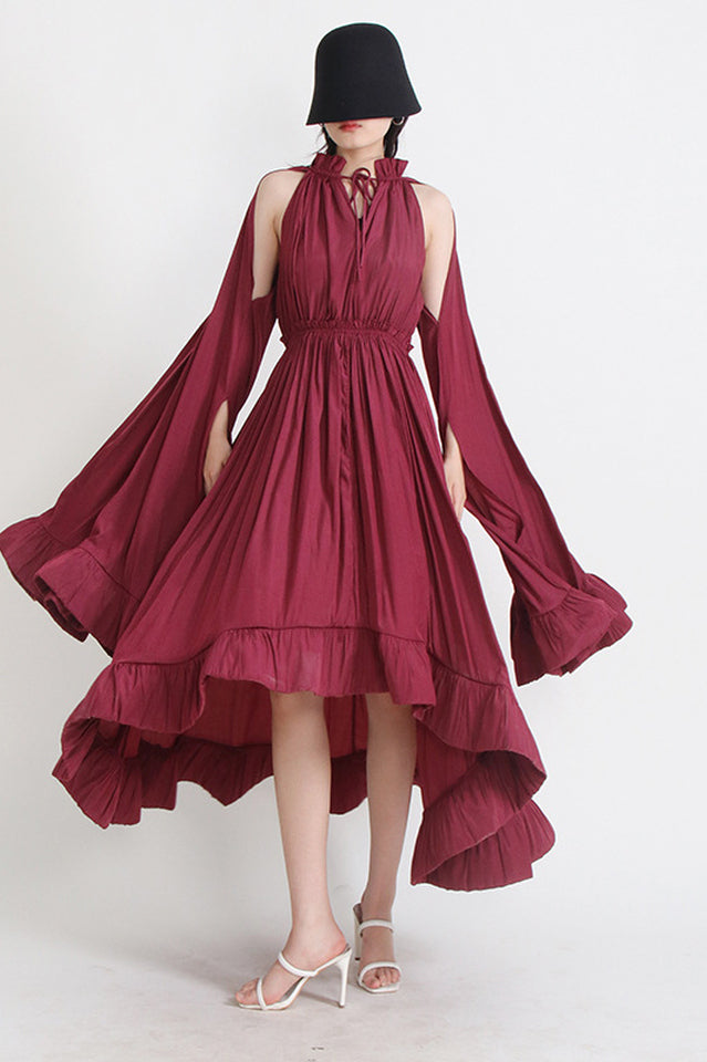 Tie Detailed Ruffled Crepe Dress Newgew