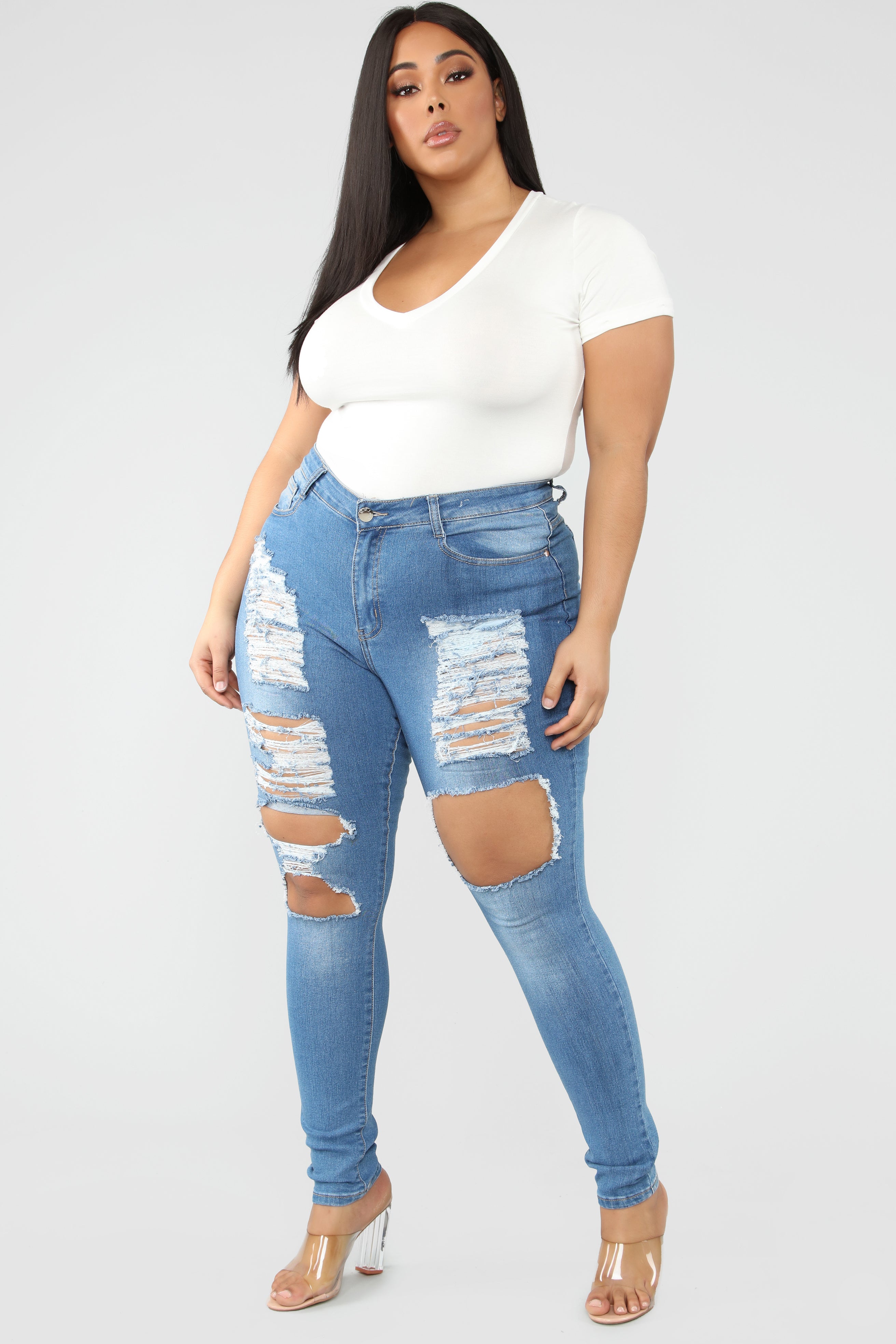 Bold Statement Skinny Jeans - Medium Denim Ins Street