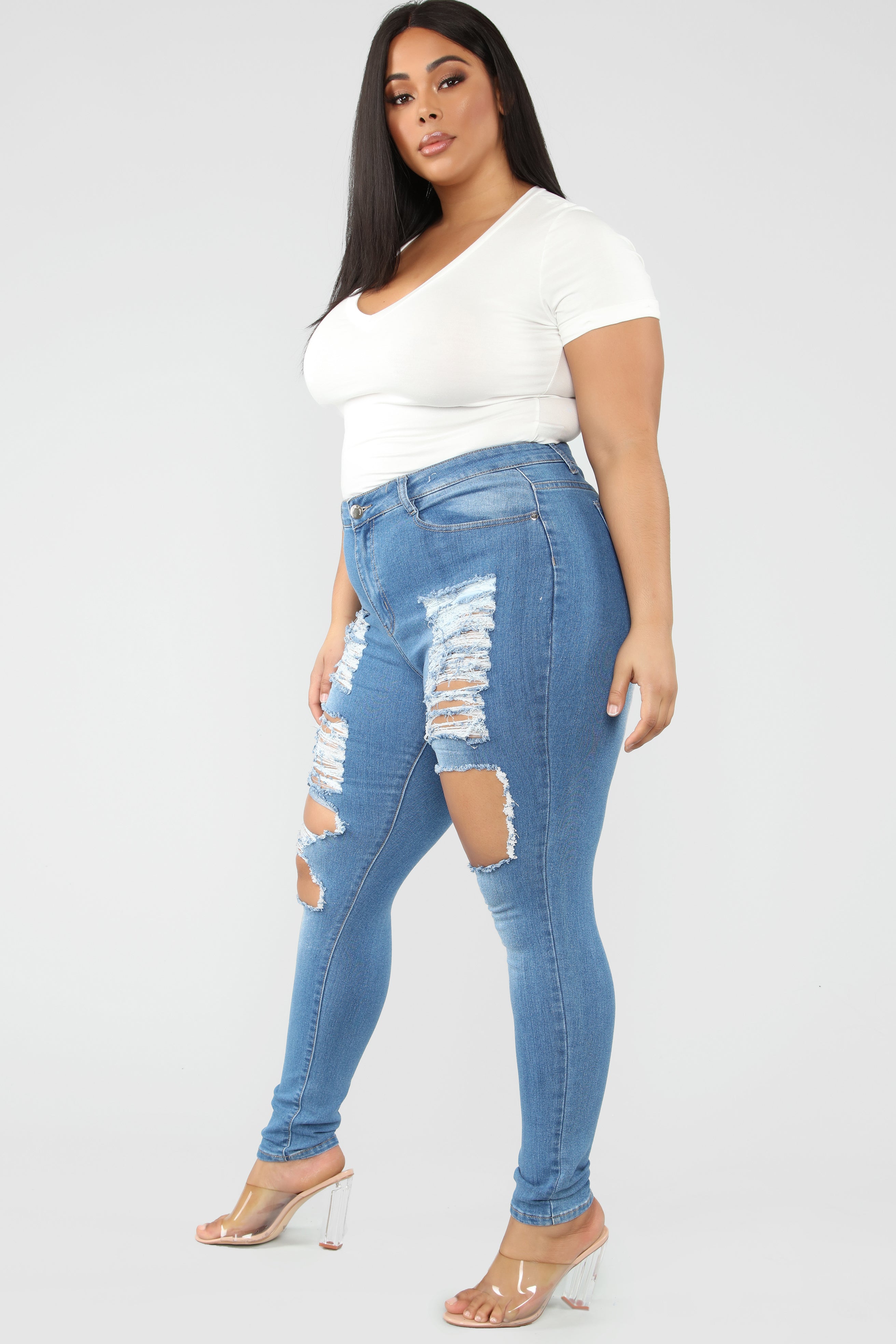Bold Statement Skinny Jeans - Medium Denim Ins Street