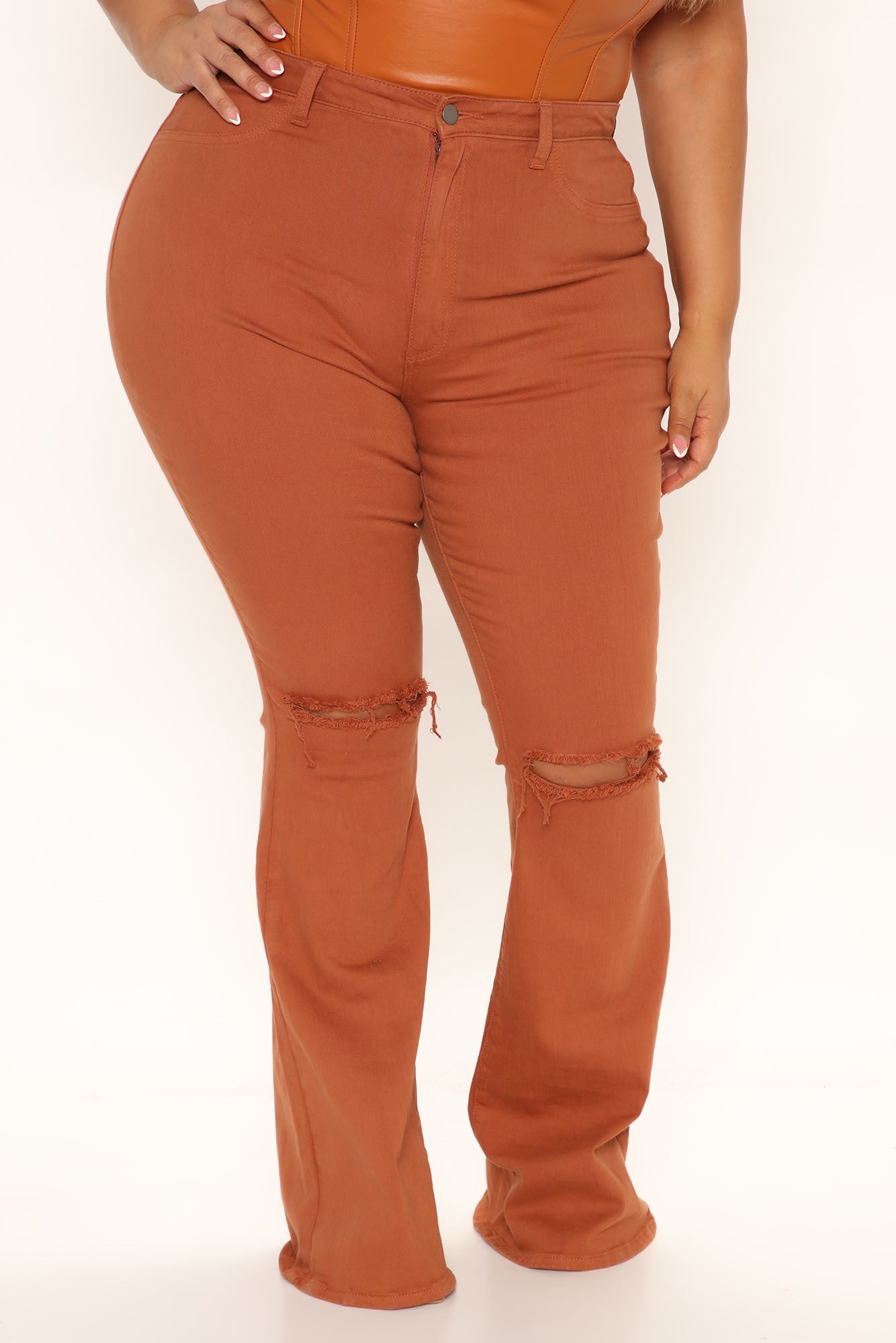 Here To Stay Flare Jeans - Cognac Ins Street