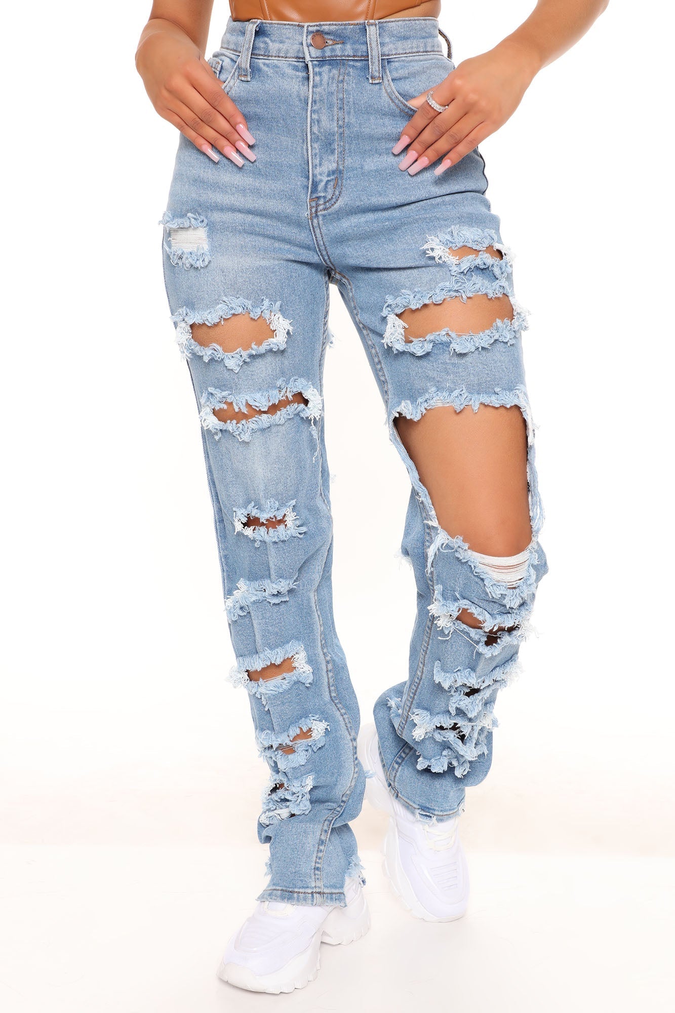 Lonestar Ripped Straight Leg Jeans - Medium Blue Wash Ins Street
