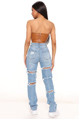 Lonestar Ripped Straight Leg Jeans - Medium Blue Wash Ins Street