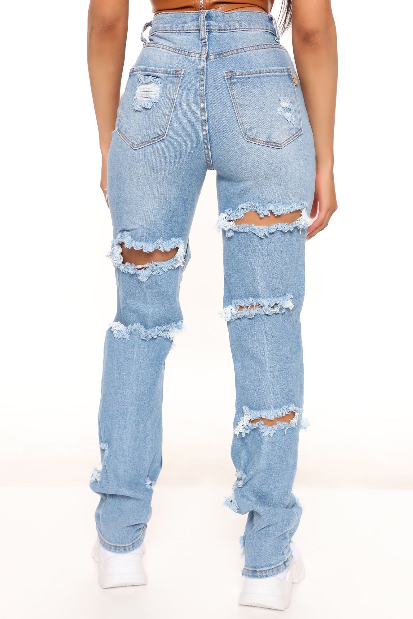 Lonestar Ripped Straight Leg Jeans - Medium Blue Wash Ins Street