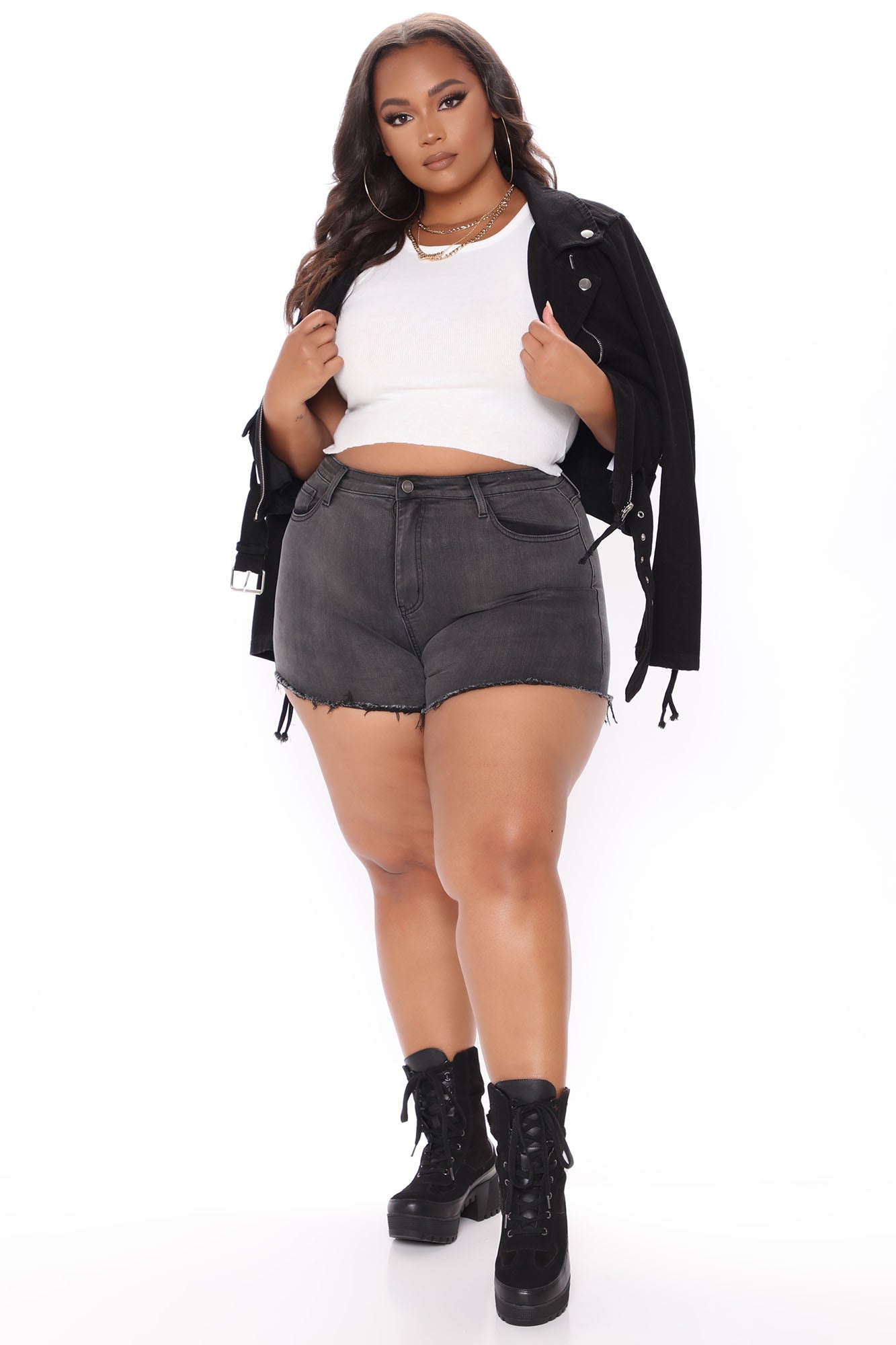 Classic Confidence High Waisted Denim Shorts - Black Ins Street