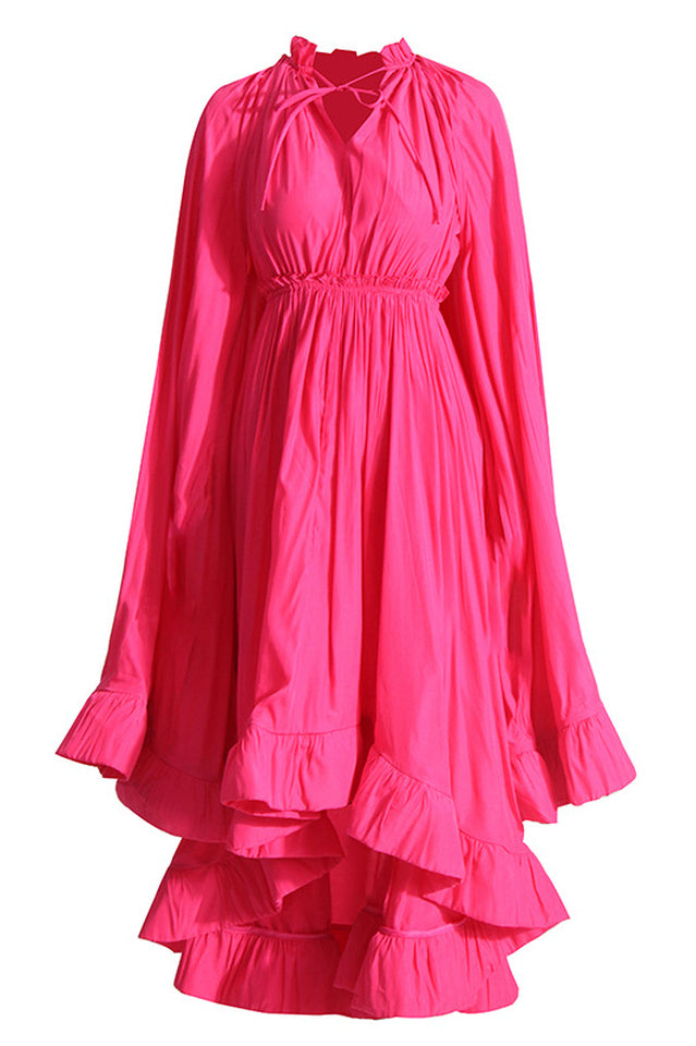 Tie Detailed Ruffled Crepe Dress Newgew