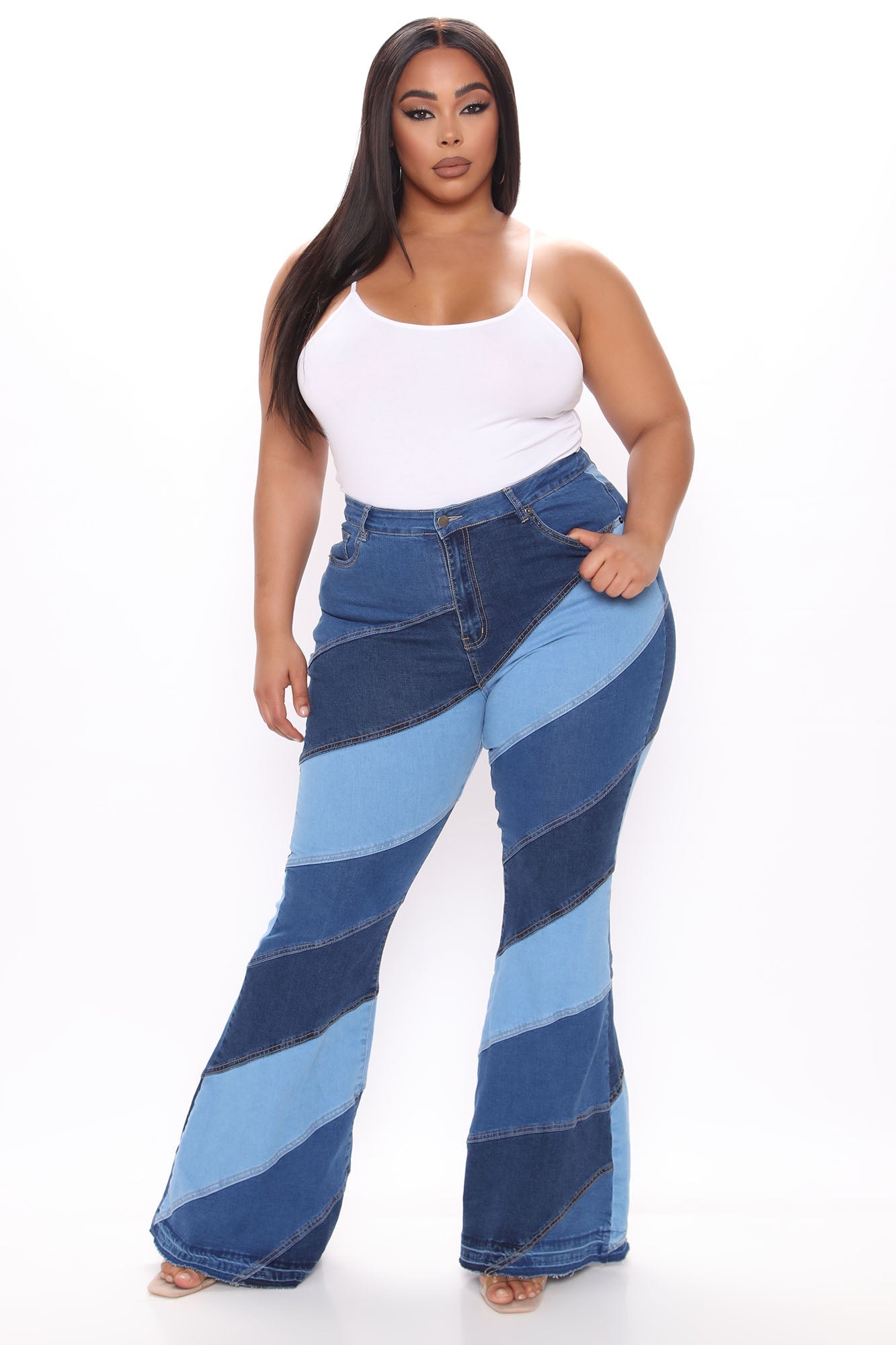 Spiraling Out Of Control Patchwork Flare Jeans - Blue/combo Ins Street