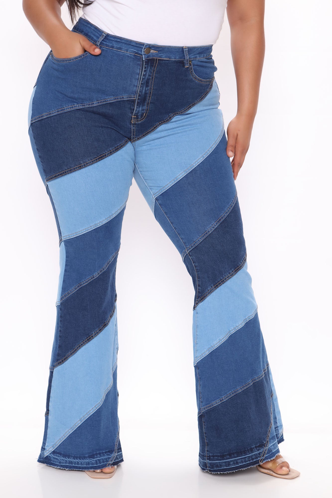 Spiraling Out Of Control Patchwork Flare Jeans - Blue/combo Ins Street