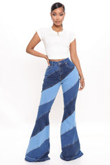 Spiraling Out Of Control Patchwork Flare Jeans - Blue/combo Ins Street