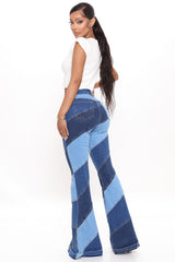 Spiraling Out Of Control Patchwork Flare Jeans - Blue/combo Ins Street