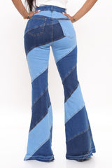 Spiraling Out Of Control Patchwork Flare Jeans - Blue/combo Ins Street