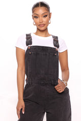 What's The Rush Slouchy Denim Overalls - Black