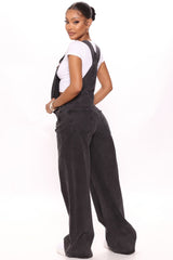 What's The Rush Slouchy Denim Overalls - Black