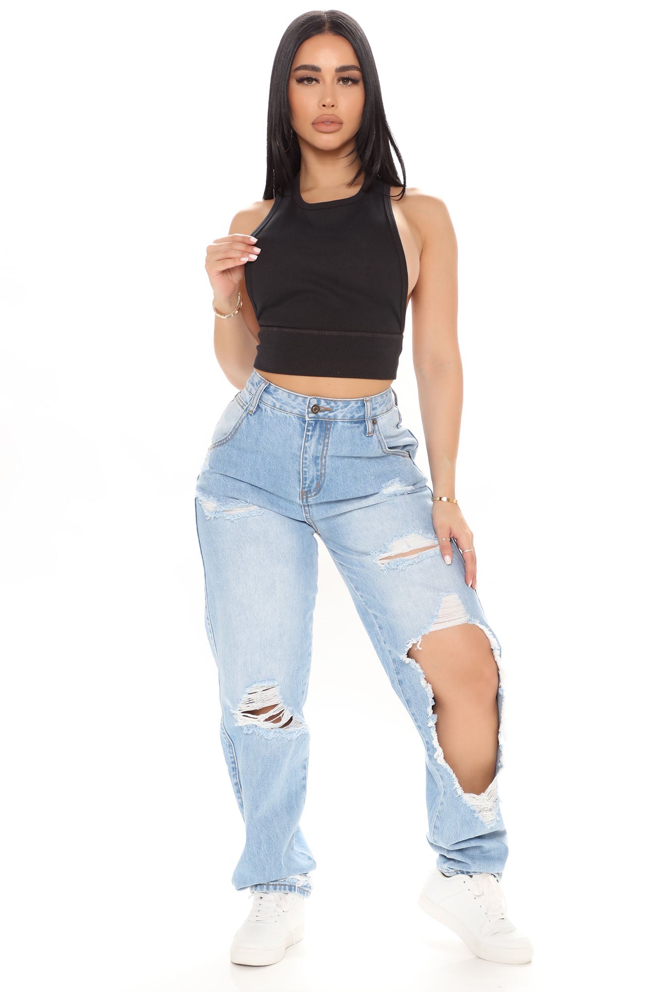 Sugar Daddy Destroyed Slouch Fit Jeans - Light Blue Wash Ins Street