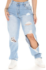 Sugar Daddy Destroyed Slouch Fit Jeans - Light Blue Wash Ins Street