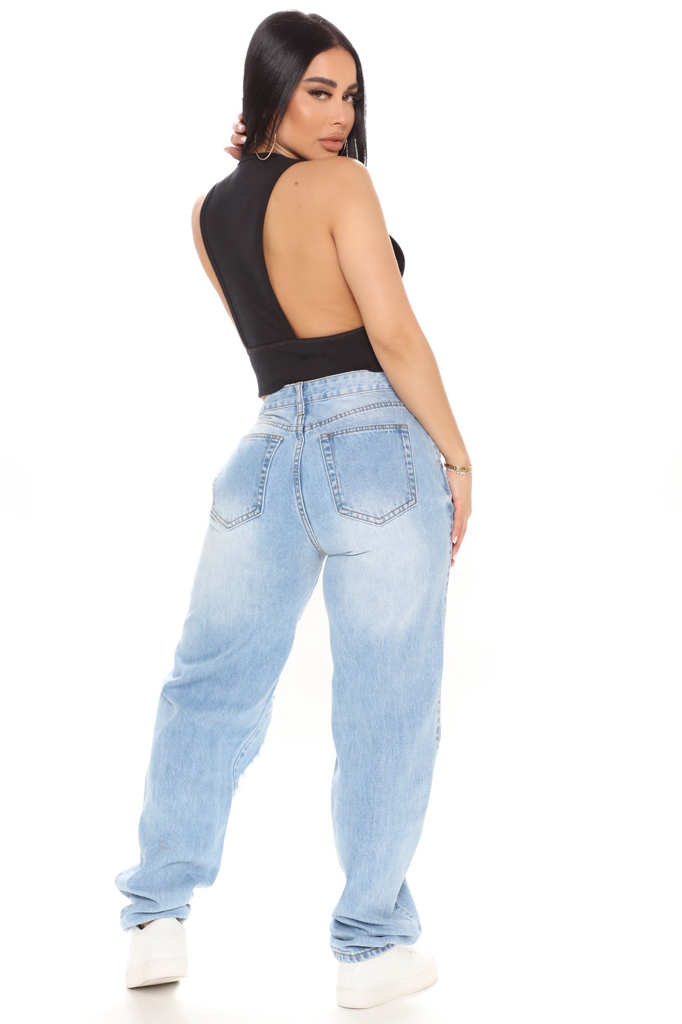 Sugar Daddy Destroyed Slouch Fit Jeans - Light Blue Wash Ins Street